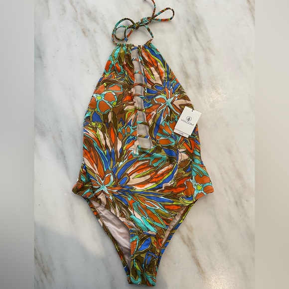 Volcom Other - Volcom halter backless one piece swimsuit- faded flowers